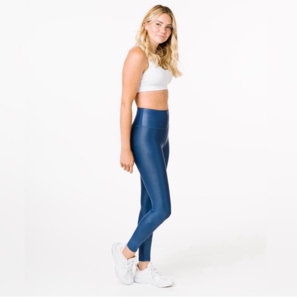 ZYIA Pants - Zyia Blue Metallic Light n Tight Hi-Rise Leggings